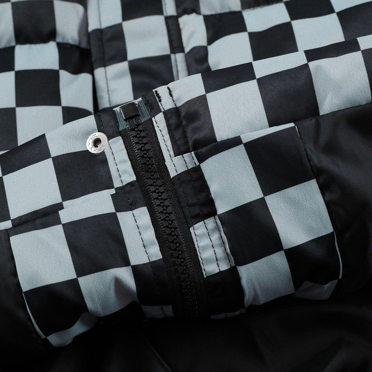 Tntwear® - Solid Color Checkerboard Print Puffer Jacket - tntwear1