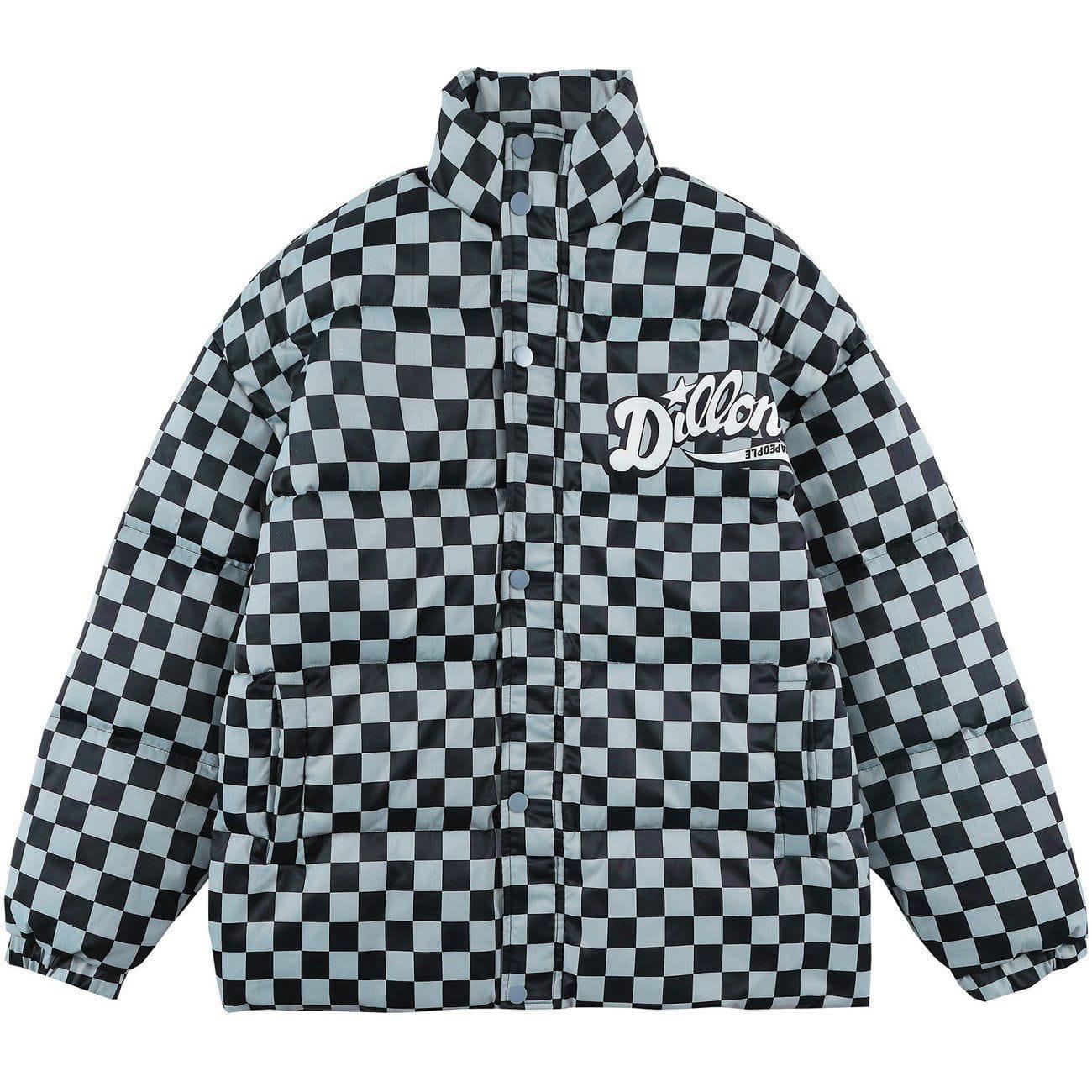 Tntwear® - Solid Color Checkerboard Print Puffer Jacket - tntwear1