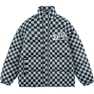 Tntwear® - Solid Color Checkerboard Print Puffer Jacket - tntwear1