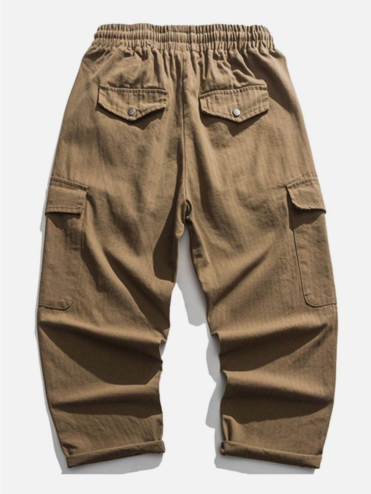 Sneakerland® - Solid Color Multiple Pockets Cargo Pants - tntwear1