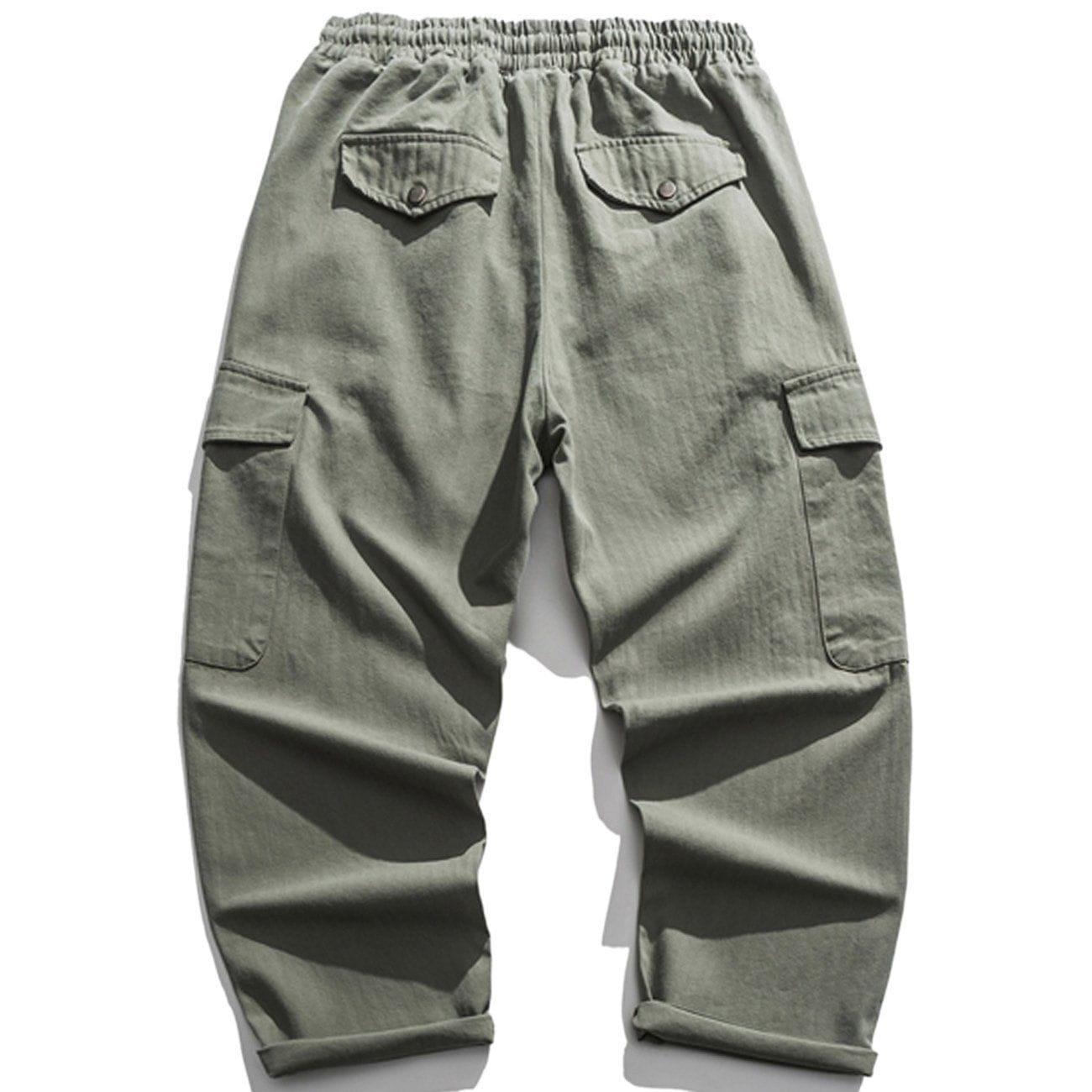 Sneakerland® - Solid Color Multiple Pockets Cargo Pants - tntwear1
