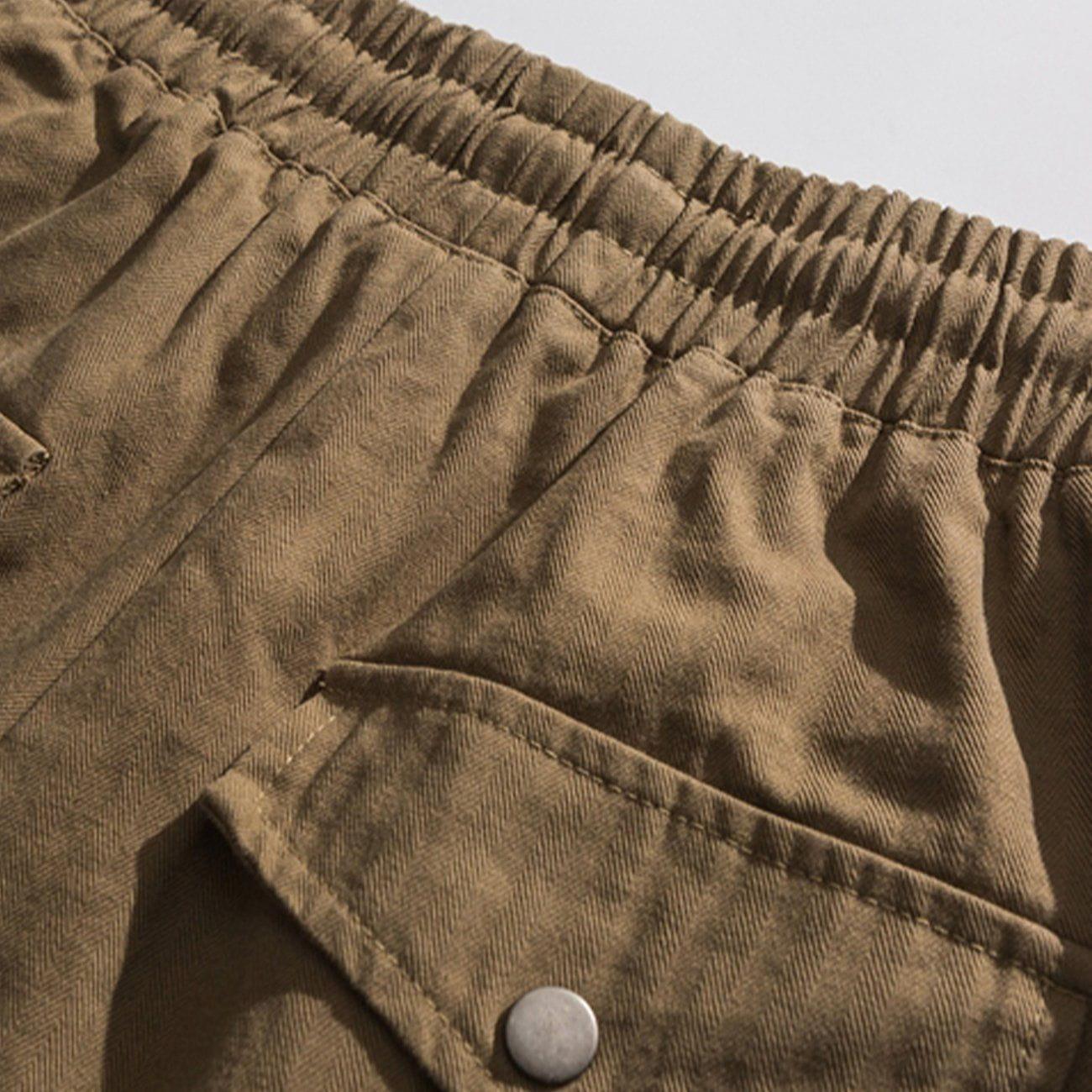 Sneakerland® - Solid Color Multiple Pockets Cargo Pants - tntwear1