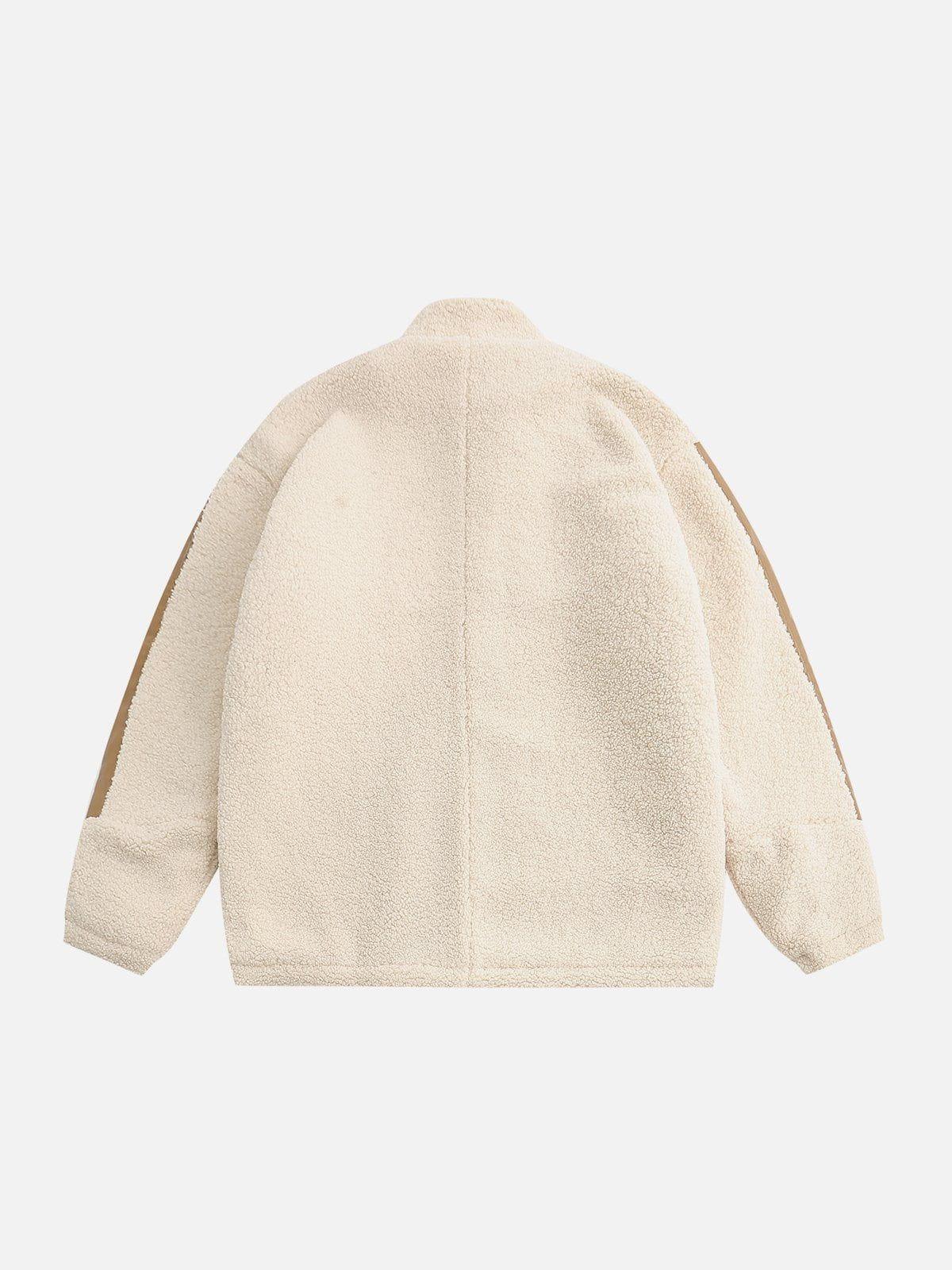 Tntwear® - Stand Collar PU Panel Sherpa Winter Coat - tntwear1