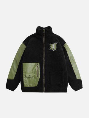 Tntwear® - Stand Collar PU Panel Sherpa Winter Coat - tntwear1