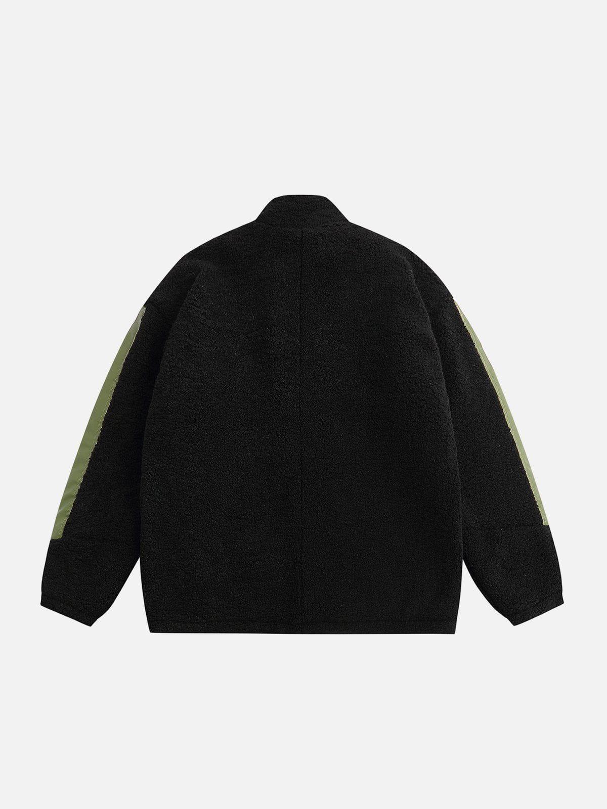 Tntwear® - Stand Collar PU Panel Sherpa Winter Coat - tntwear1