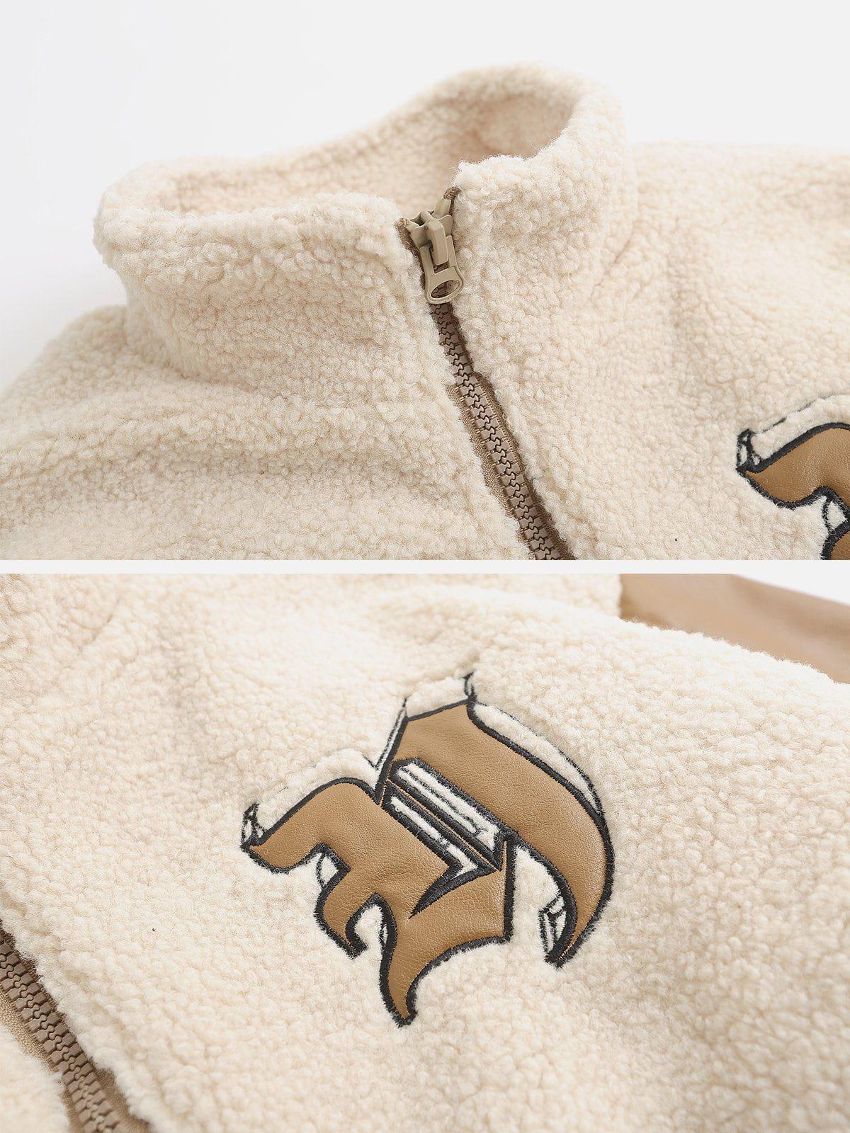 Tntwear® - Stand Collar PU Panel Sherpa Winter Coat - tntwear1