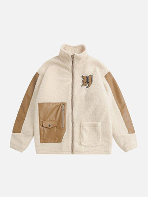 Tntwear® - Stand Collar PU Panel Sherpa Winter Coat - tntwear1
