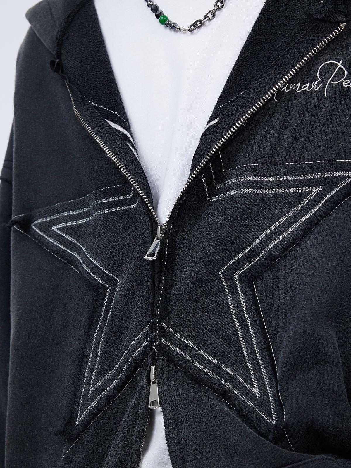 Tntwear® - Star Washed Zip-up Hoodie - tntwear1