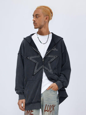Tntwear® - Star Washed Zip-up Hoodie - tntwear1