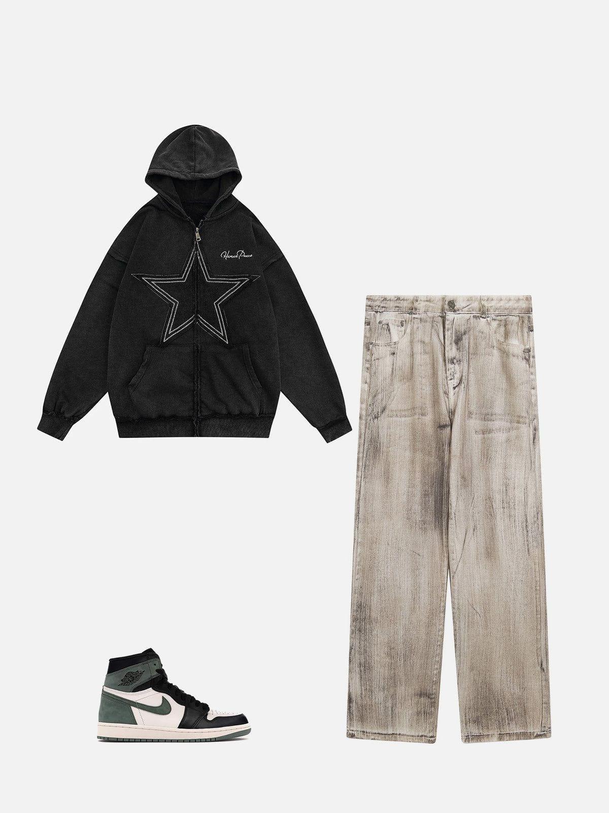 Tntwear® - Star Washed Zip-up Hoodie - tntwear1