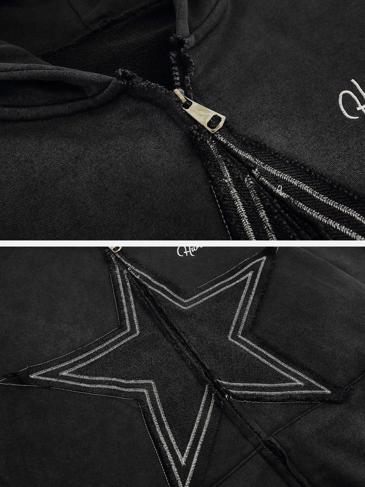 Tntwear® - Star Washed Zip-up Hoodie - tntwear1