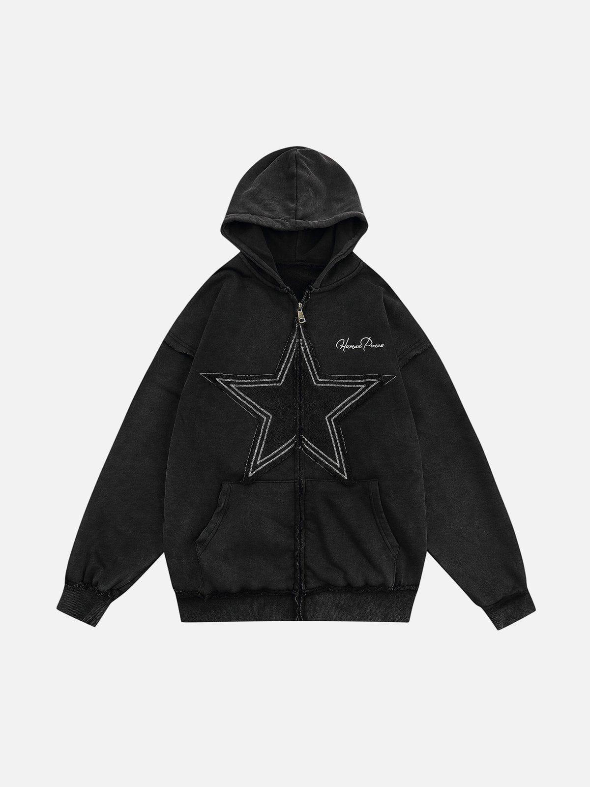 Tntwear® - Star Washed Zip-up Hoodie - tntwear1