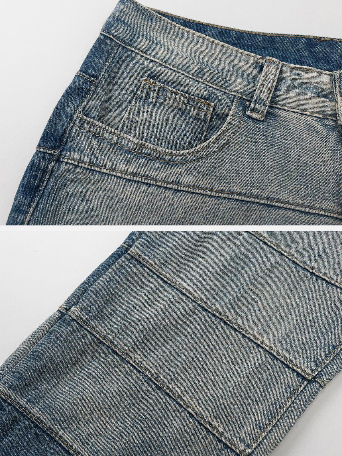 Tntwear® - Vintage Distressed Wash Patchwork Jeans - tntwear1