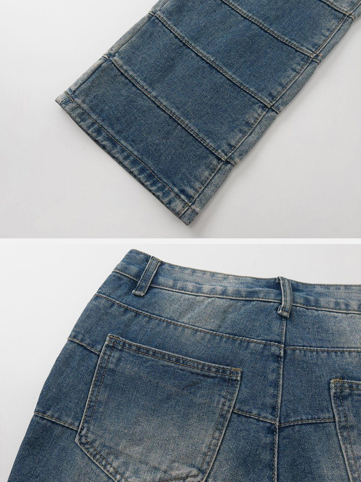 Tntwear® - Vintage Distressed Wash Patchwork Jeans - tntwear1