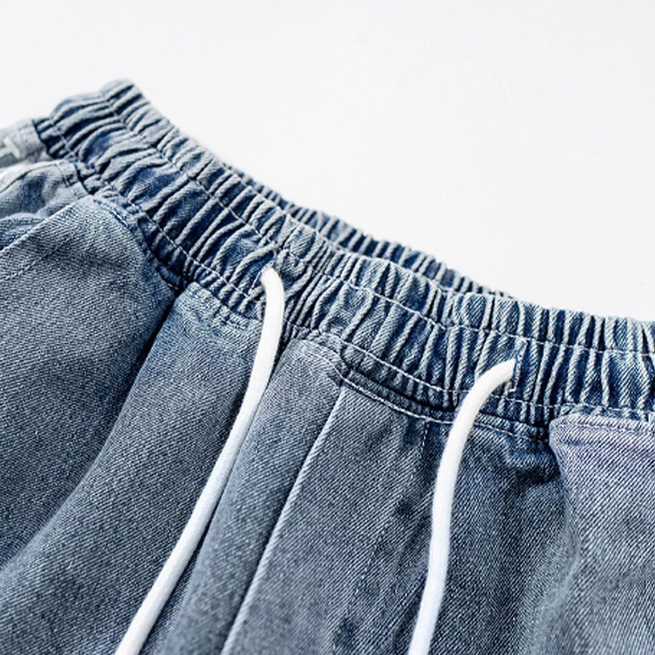Tntwear® - Vintage Stitching Pocket Letter Print Denim Shorts - tntwear1
