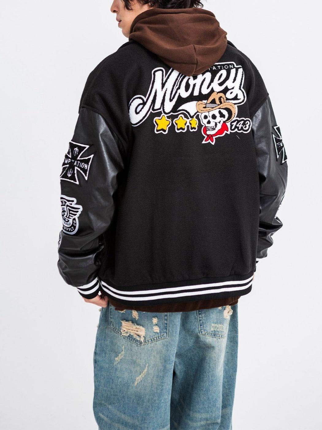 Tntwear® - Western Cowboy Skull PU Varsity Jacket - tntwear1