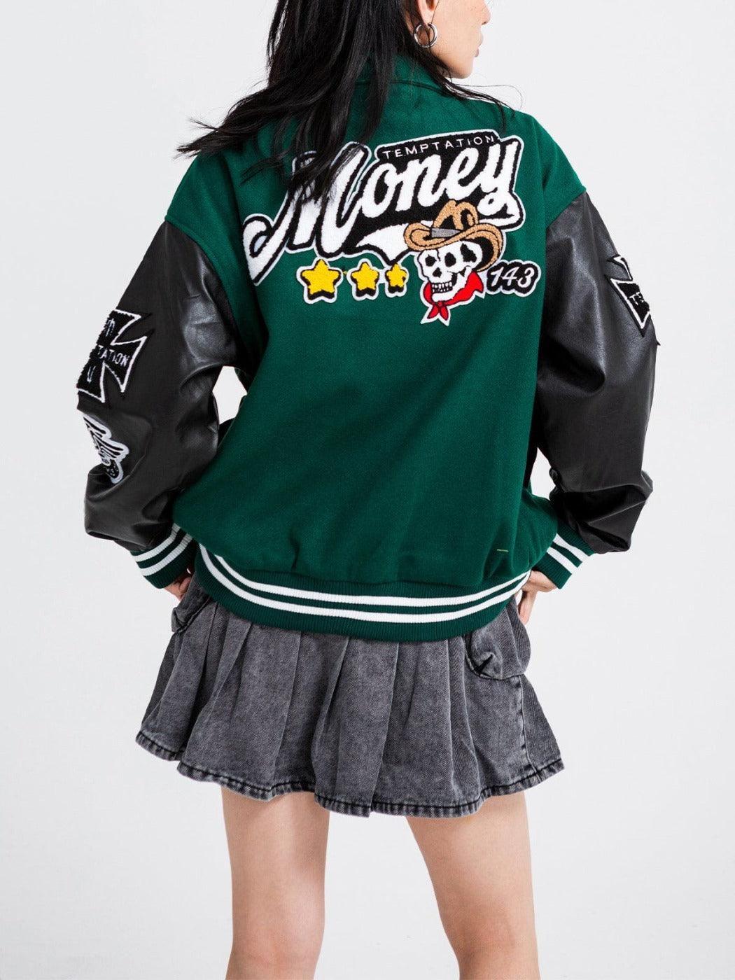 Tntwear® - Western Cowboy Skull PU Varsity Jacket - tntwear1