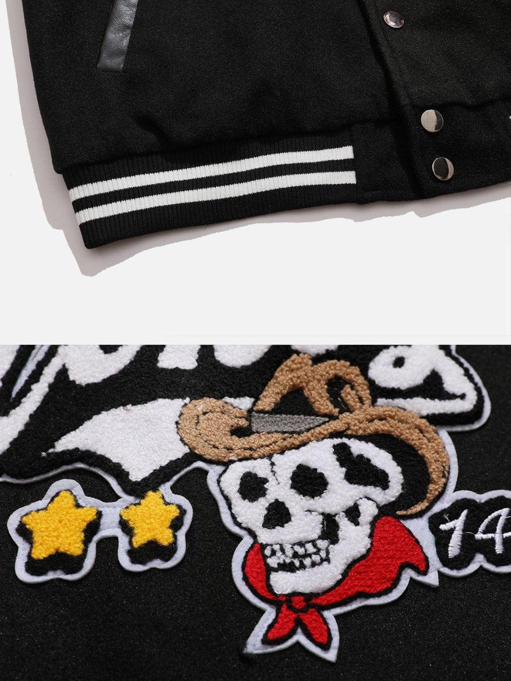 Tntwear® - Western Cowboy Skull PU Varsity Jacket - tntwear1