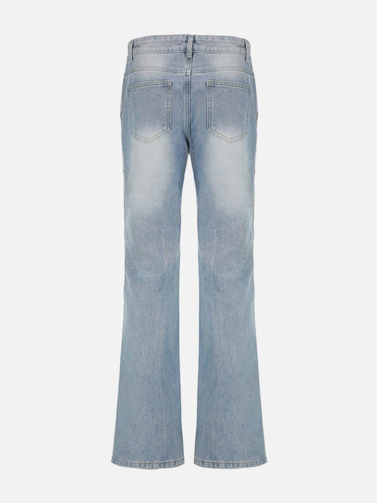 Tntwear® - ZIP UP Patchwork High Rise Straight Leg Jeans - tntwear1
