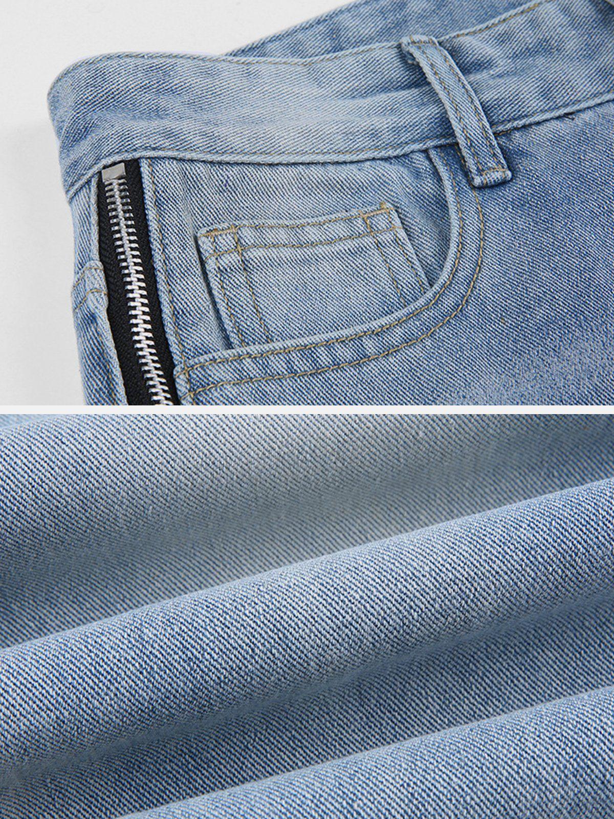Tntwear® - ZIP UP Patchwork High Rise Straight Leg Jeans - tntwear1