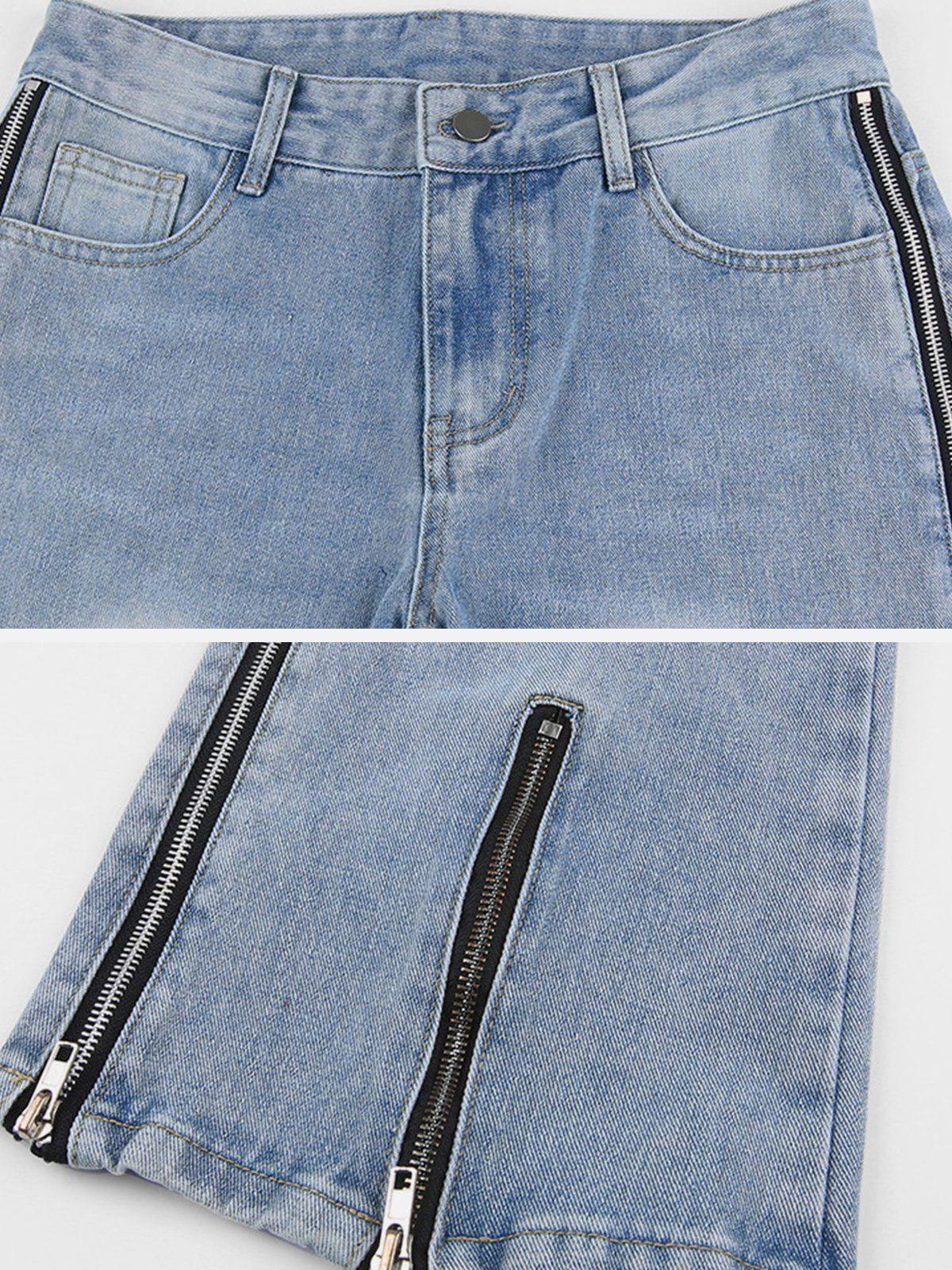 Tntwear® - ZIP UP Patchwork High Rise Straight Leg Jeans - tntwear1