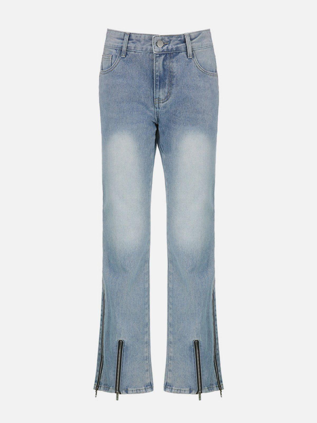 Tntwear® - ZIP UP Patchwork High Rise Straight Leg Jeans - tntwear1