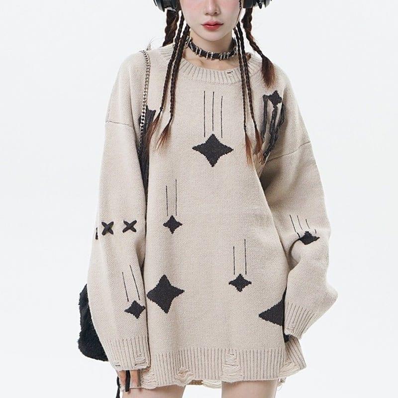 Tntwear® Ripped Knit Sweater Falling Stars - tntwear1