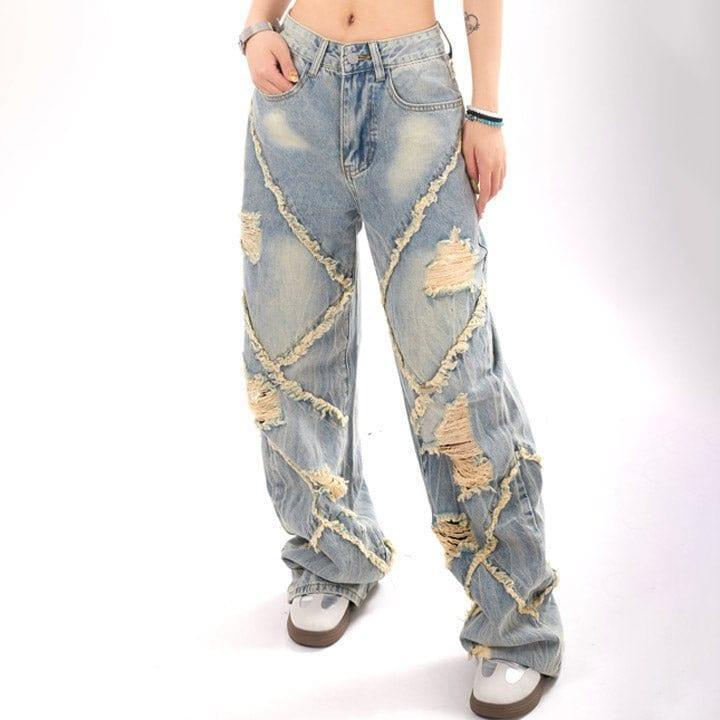 Tntwear® Distressed Frayed Washed Jeans - tntwear1