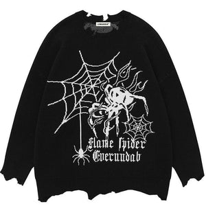 Tntwear® Distressed Knitted Sweater Spider Web - tntwear1