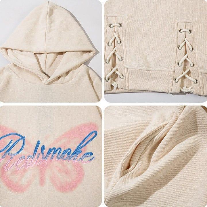 Tntwear® Lace Up Pullover Hoodie Butterfly - tntwear1