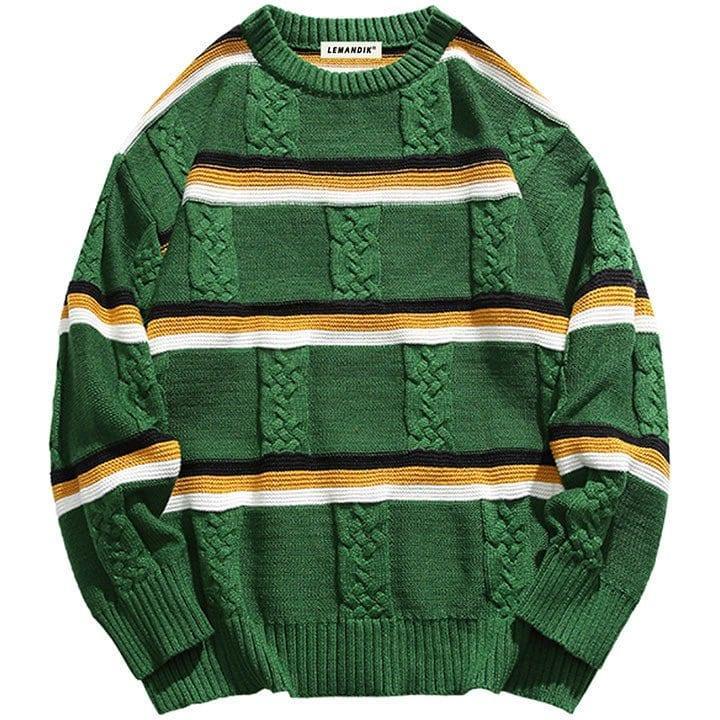 Tntwear® Street Style Striped Cable Knit Sweater - tntwear1