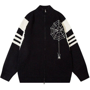 Tntwear® Zipper Knit Sweater Spider Web - tntwear1