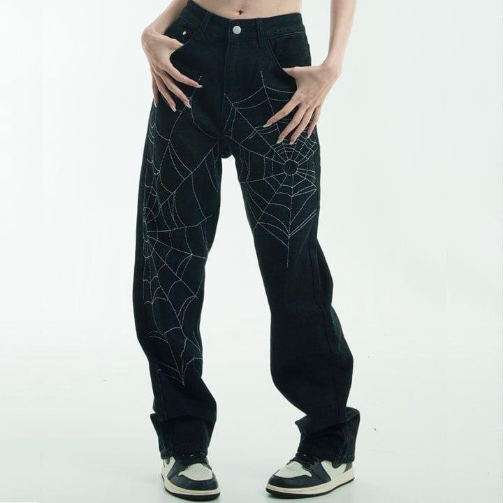 Tntwear® Black Jeans Spider Web Print - tntwear1