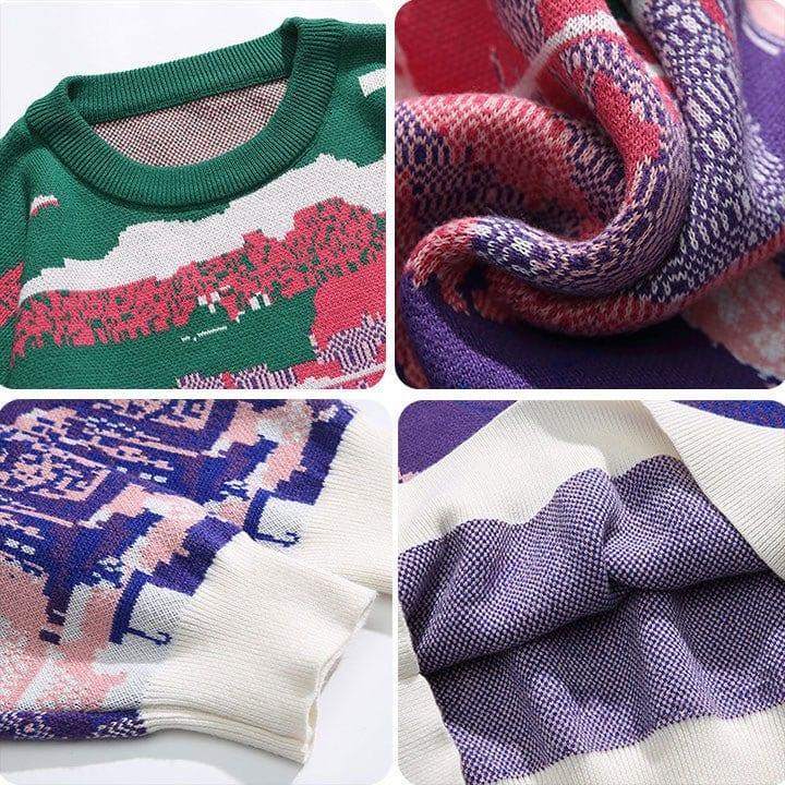 Tntwear® Unique Knitted Sweater Pixel Color Block - tntwear1