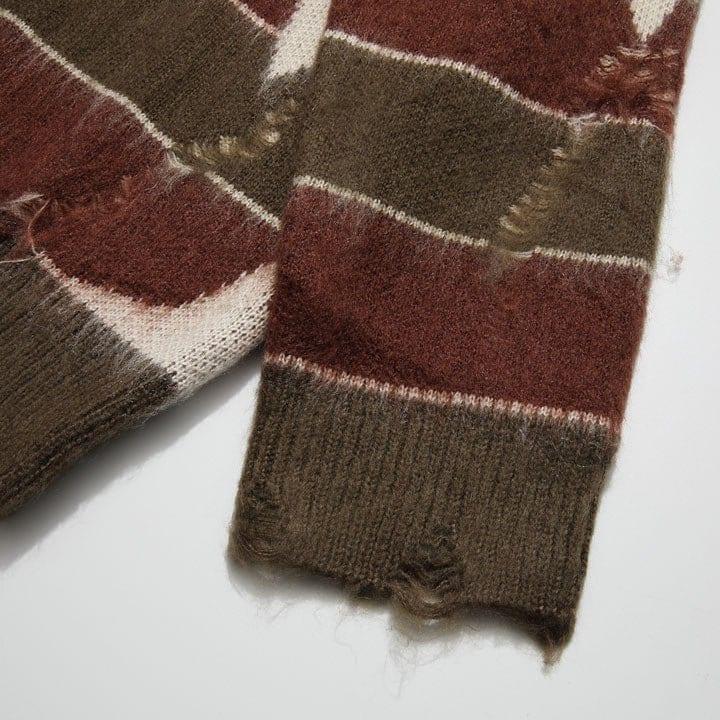 Tntwear® Ripped Striped Knit Sweater Star - tntwear1