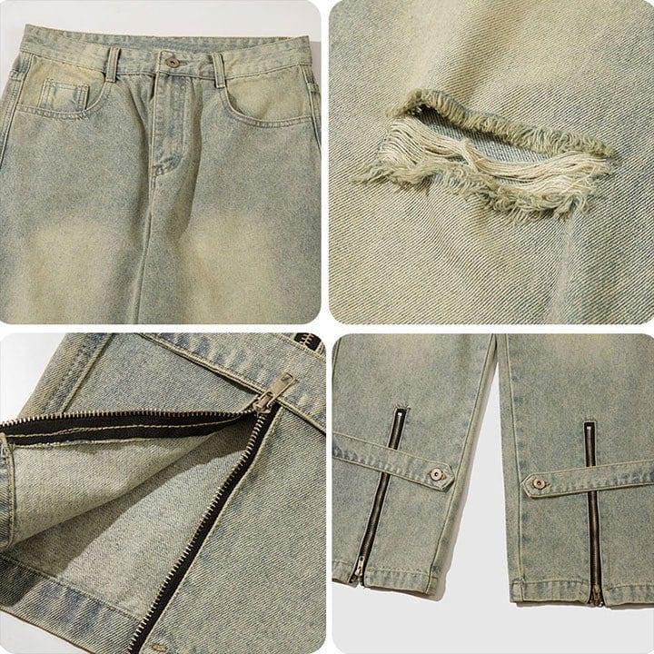 Tntwear® Ripped Washed Jeans with Zipper Hem - tntwear1