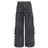 Tntwear® Black Cargo Jeans Pleated Pockets - tntwear1