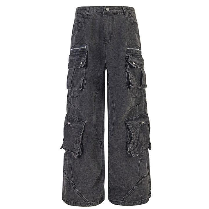 Tntwear® Black Cargo Jeans Pleated Pockets - tntwear1