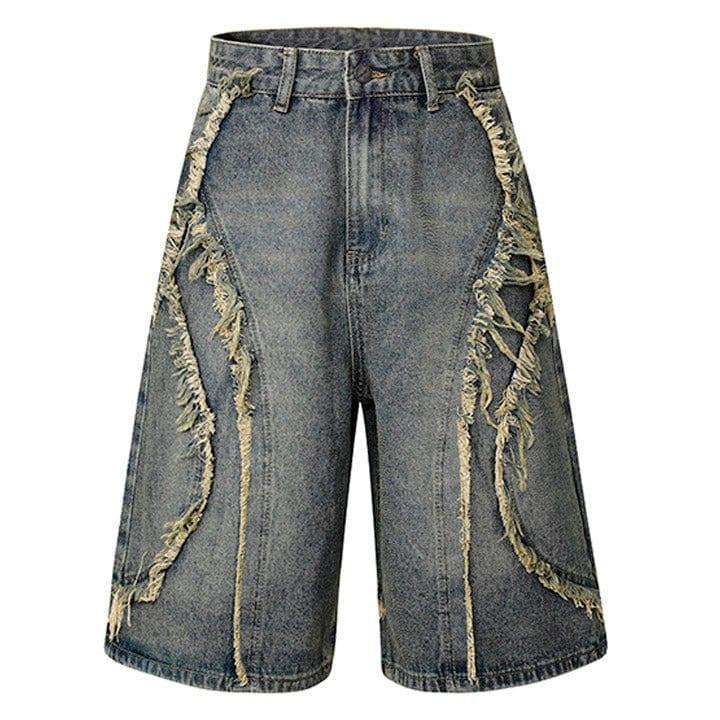 Tntwear® Retro Washed Fringe Denim Shorts - tntwear1