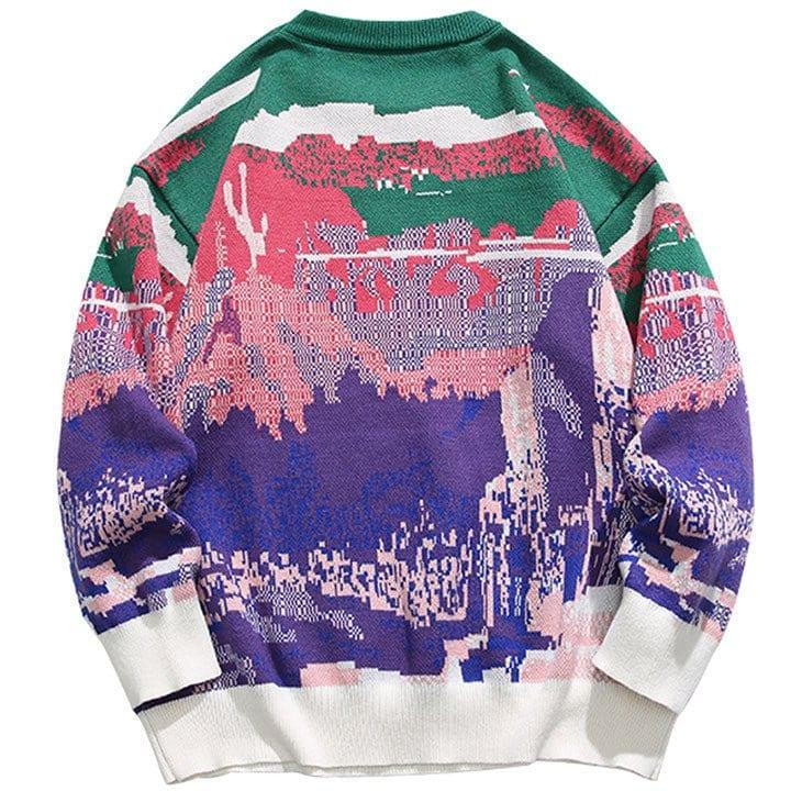 Tntwear® Unique Knitted Sweater Pixel Color Block - tntwear1