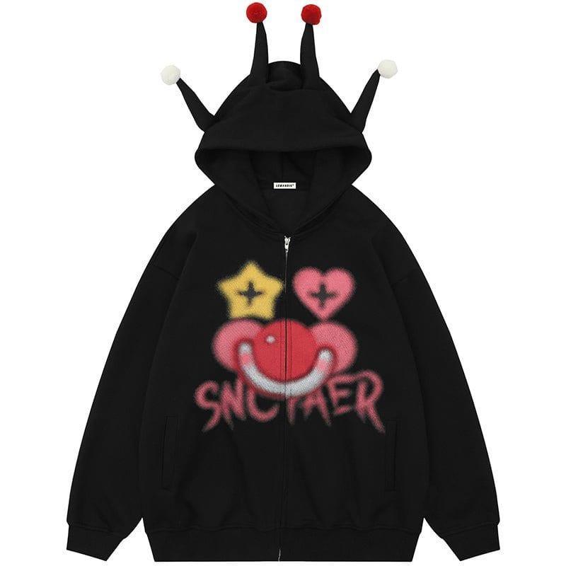 Tntwear ® Funny Jester Zipper Hoodie with Horn - tntwear1