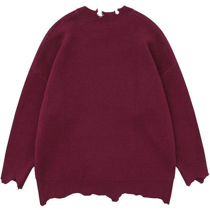 Tntwear® Distressed Knitted Sweater Spider Web - tntwear1