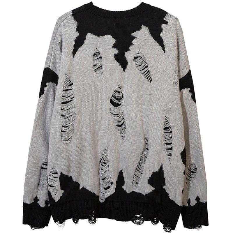 Tntwear® Distressed Knit Sweater Color Block Patch - tntwear1