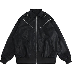 Tntwear® Faux Leather Zipper Jacket Star - tntwear1