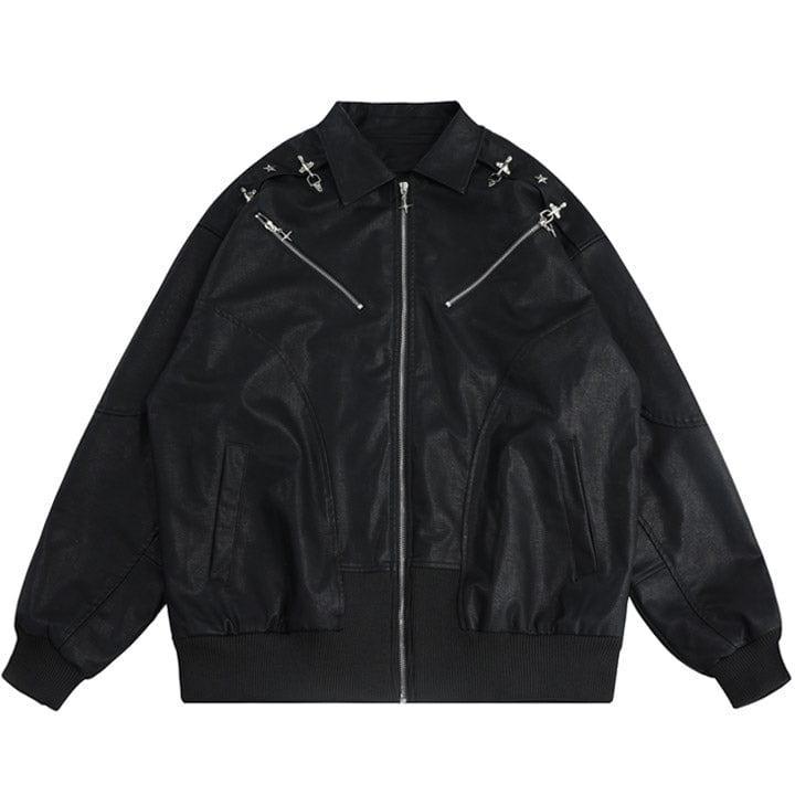 Tntwear® Faux Leather Zipper Jacket Star - tntwear1