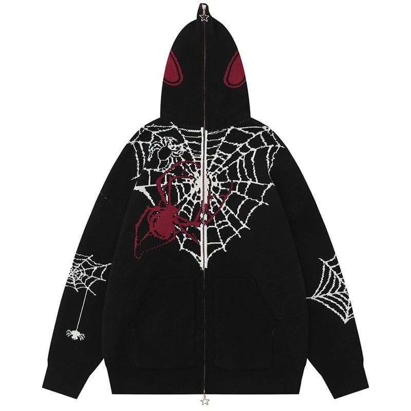Tntwear® Gothic Hooded Knit Sweater Spider Web - tntwear1
