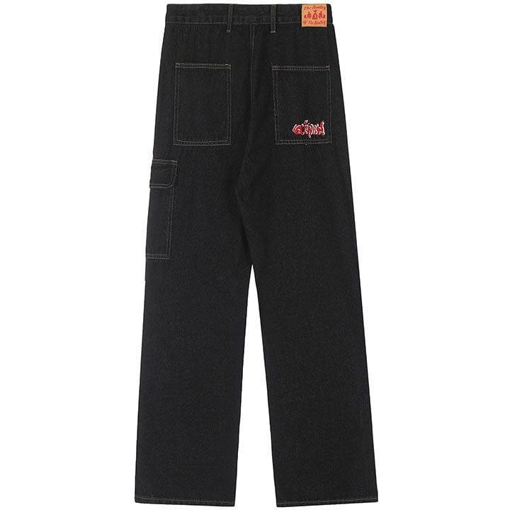 Tntwear® Black Punk Stitch Cargo Jeans - tntwear1