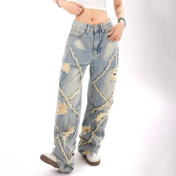 Tntwear® Distressed Frayed Washed Jeans - tntwear1