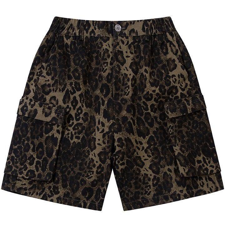 Tntwear® Retro Cargo Shorts Leopard Print - tntwear1