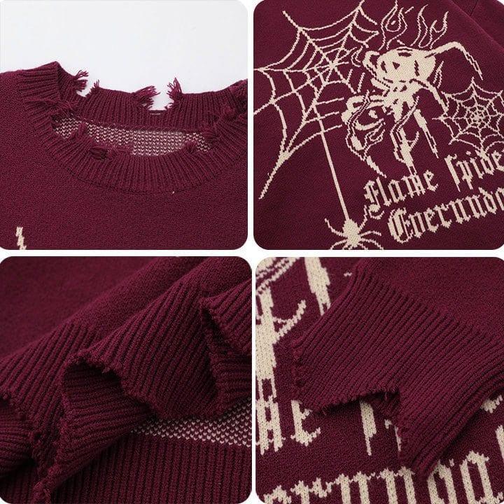 Tntwear® Distressed Knitted Sweater Spider Web - tntwear1